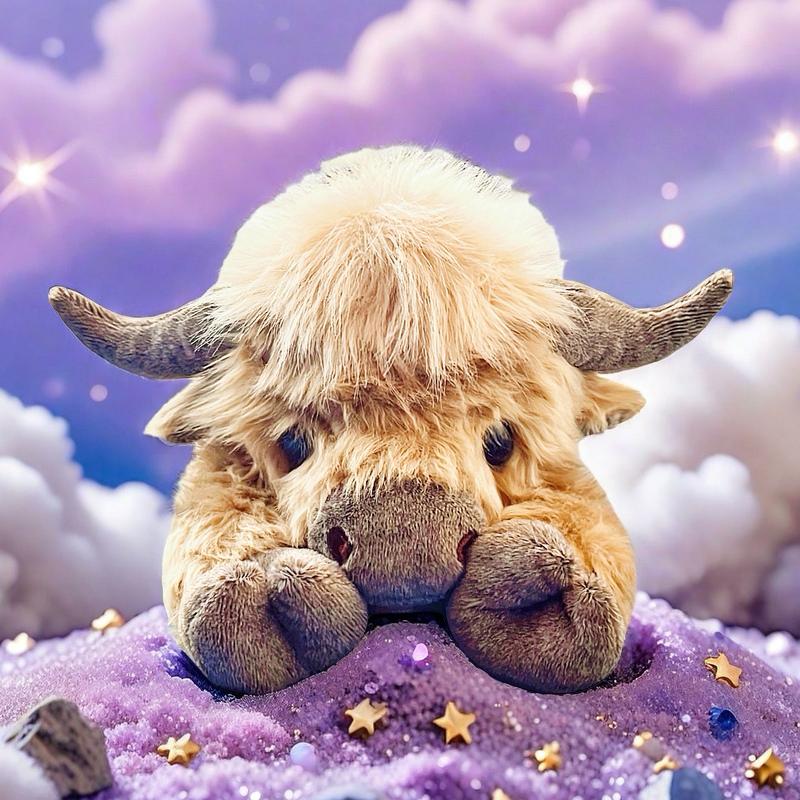 Highland cow plush toy with unscented microwave-safe mat, heated and cooled plush toy, a warm gift to relieve stress and menstrual cramps.